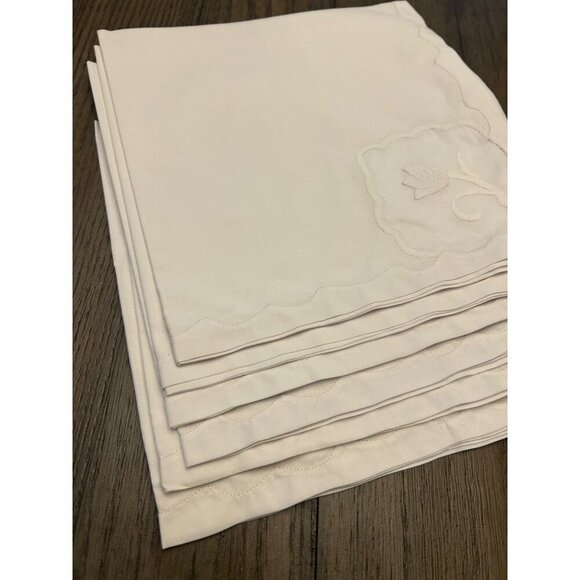 Set Of 6 White Embroidered Floral Cotton Napkins 20 x 19.5" - Picture 2 of 5